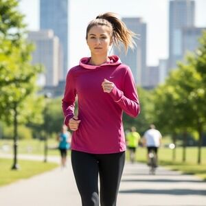 Nike Dri Fit Running Hoodie Sweatshirt Womens Size M Thumbholes Pink Activewear